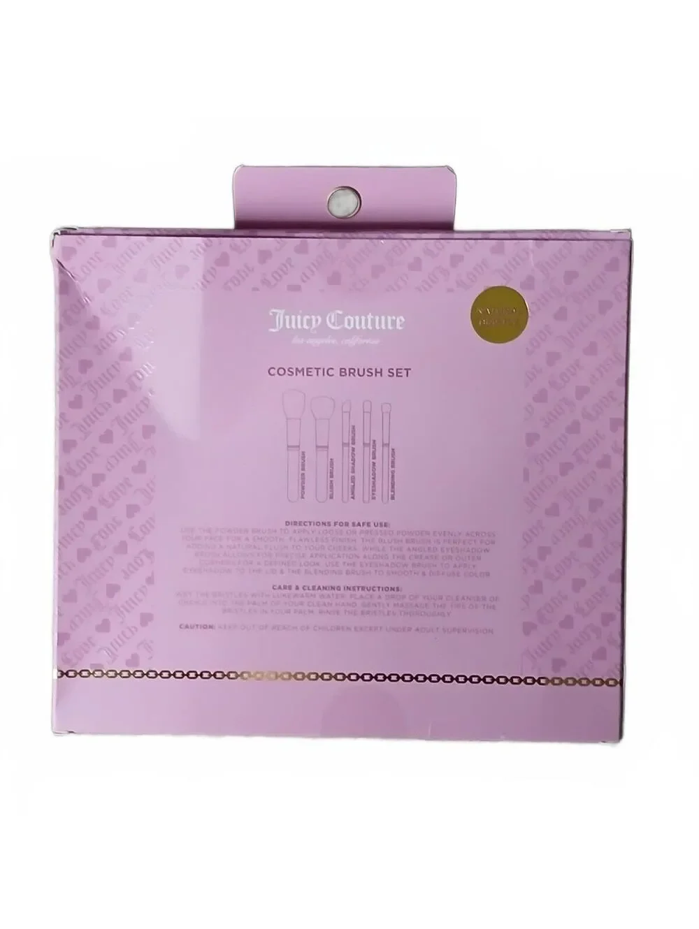 Juicy Couture 5 Pc Natural Bristle Makeup Brush Set Pink Gold Glitter New